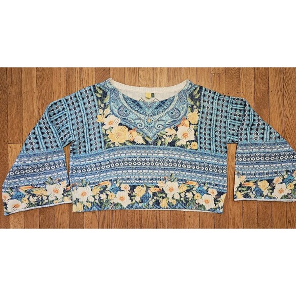 Farm Rio Bell Sleeve Top 100% Bohemian Cotton Crop Top Size S - Picture 1 of 7
